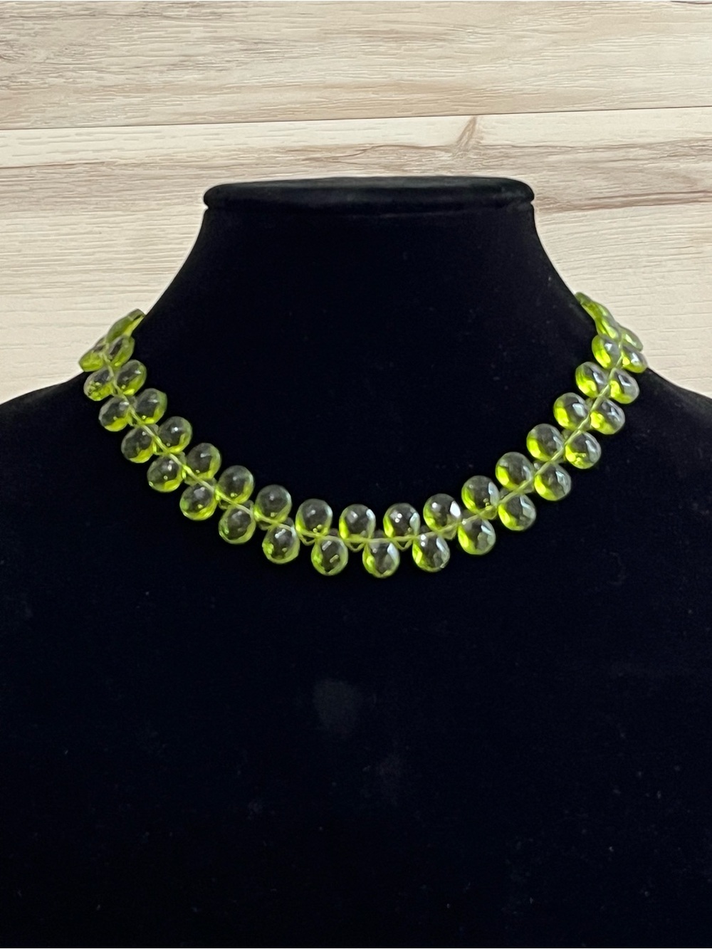 VTG Faceted Green Glass Briolettes Beaded Necklace 14K GF 14/20 Clasp 16"